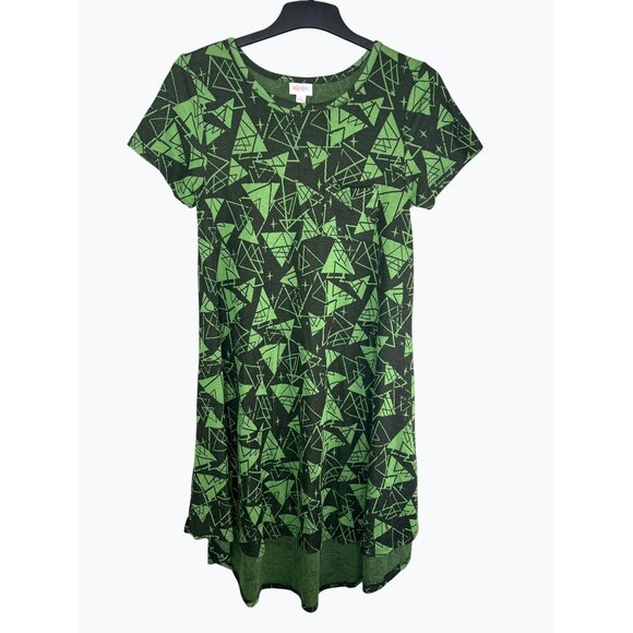 Lularoe‎ Carly Geometric Print Green & Black Short Sleeve Dress Small - Picture 1 of 14